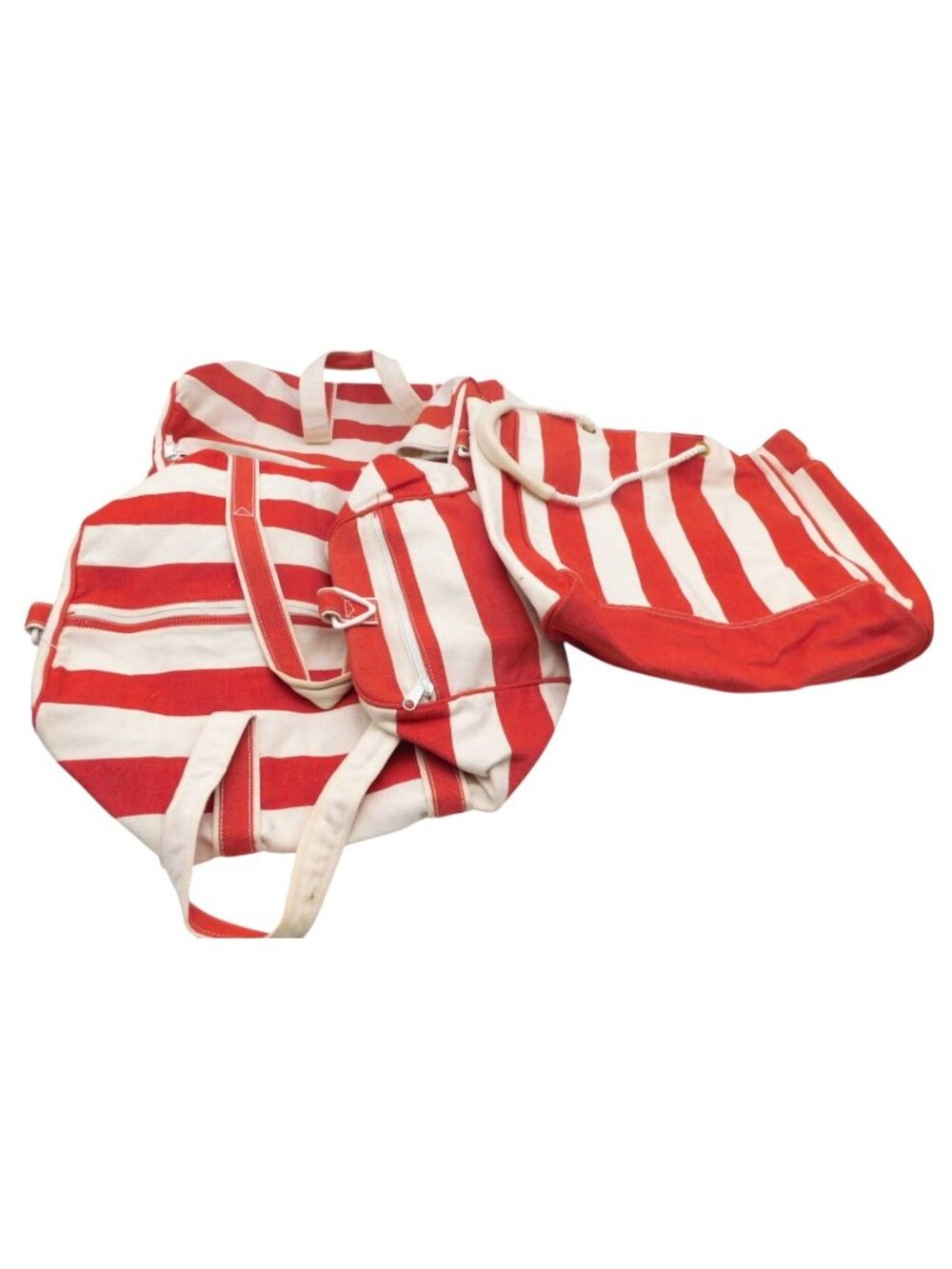 High Sierra Red White Striped Canvas Duffel Bag Set Vintage 1990s READ